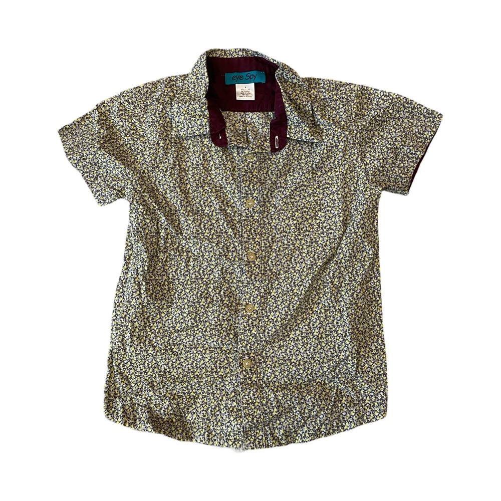 EUC eye Spy Boys Size 6 Yellow/Maroon Printed Short Sleeve Shirt